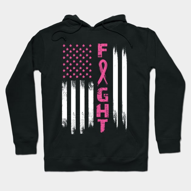 Breast Cancer Awareness T-Shirt American Flag Distressed Hoodie by Novelty-art